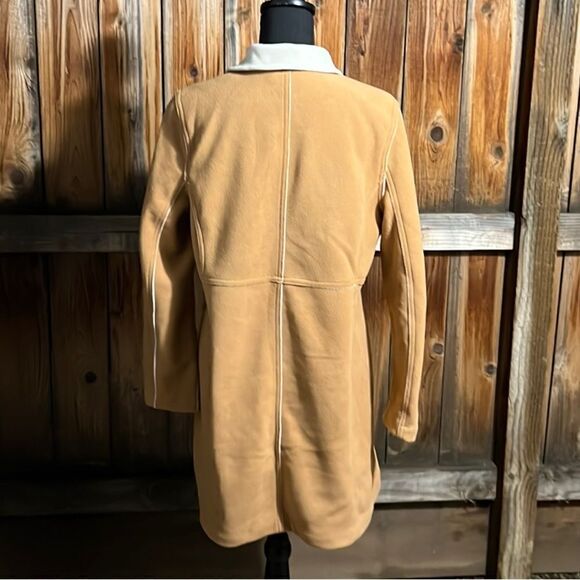Susan Graver coat faux suede ruffle pockets tan cream Med FIRM on PRICE - Picture 5 of 6